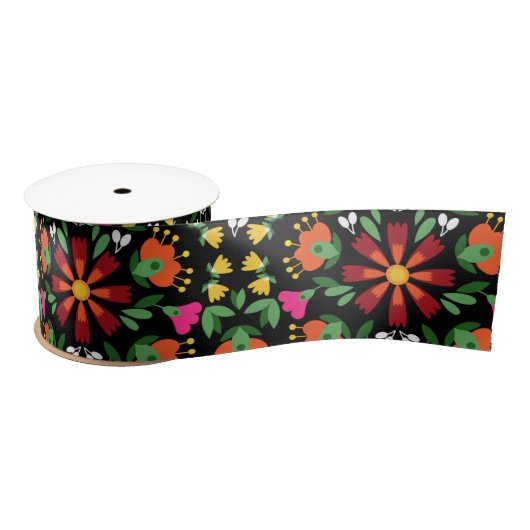 Boho Design Bold Color Floral Satinband (Spule)