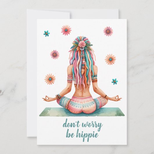 Boho Design- Frau mit Dreadlocks- Meditation-  Einladung (Vorderseite)