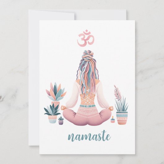 Boho Design- Frau mit Dreadlocks- Meditation- OM Einladung (Vorderseite)