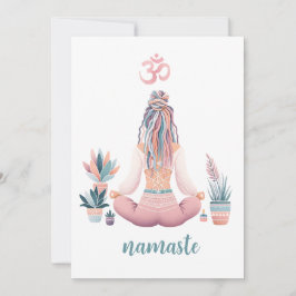 Boho Design- Frau mit Dreadlocks- Meditation- OM Einladung