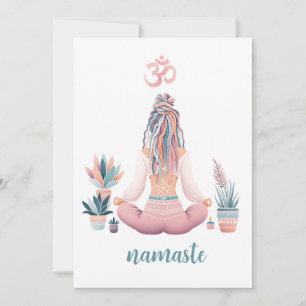 Boho Design- Frau mit Dreadlocks- Meditation- OM Einladung