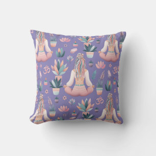 Boho Design- Frau mit Dreadlocks- Meditation- OM Kissen