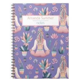 Boho Design- Frau mit Dreadlocks- Meditation- OM Notizblock