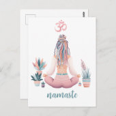 Boho Design- Frau mit Dreadlocks- Meditation- OM Postkarte (Vorne/Hinten)