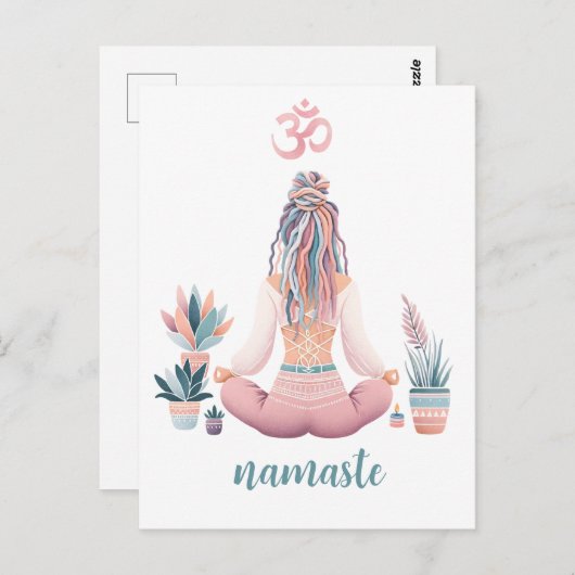 Boho Design- Frau mit Dreadlocks- Meditation- OM Postkarte (Vorne/Hinten)
