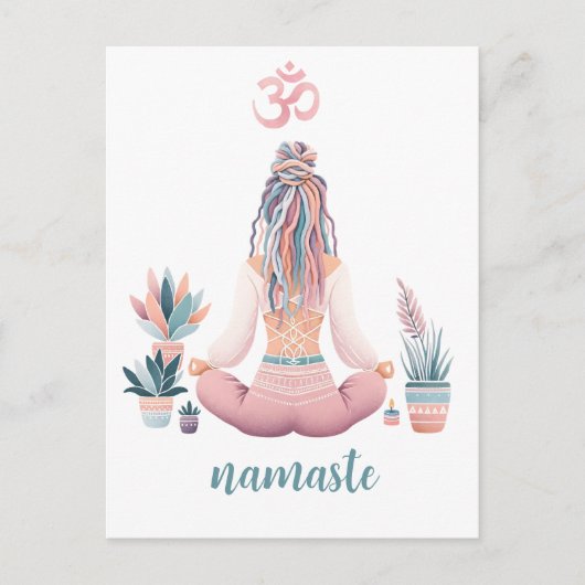 Boho Design- Frau mit Dreadlocks- Meditation- OM Postkarte (Vorderseite)