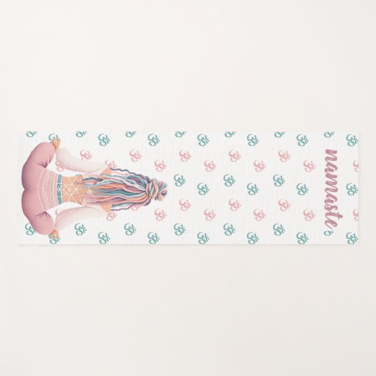 Boho Design- Frau mit Dreadlocks- Meditation- OM Yogamatte (Vorderseite (Horizontal))