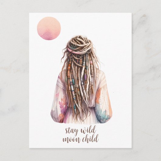 Boho Design- Frau mit Dreadlocks- Mond Postkarte (Vorderseite)