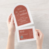 Boho Design Terracotta Rust Earth Tone | QR Code All In One Einladung (Abreißen)