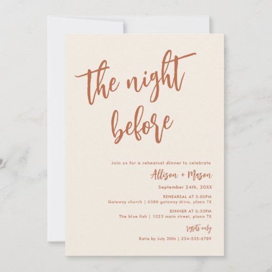 Boho Dessert The Night Before Probe Dinner Einladung (Vorderseite)