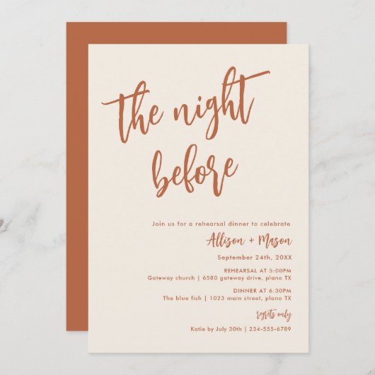 Boho Dessert The Night Before Probe Dinner Einladung (Vorne/Hinten)