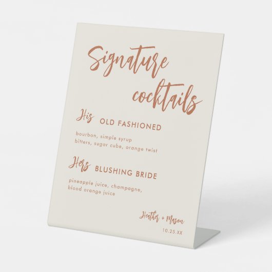 Boho Dessert Wedding Signature Cocktails Zeichen Sockelschild (Vorderseite)