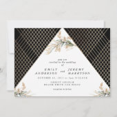 Boho Diamond Foil Onyx Deko Gold Eucalyptus Einladung (Vorderseite)