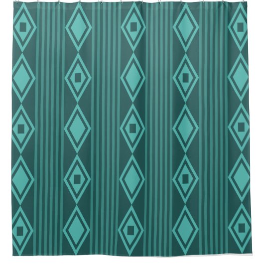 Boho Diamonds Stripes Aquamarin Duschvorhang (Vorderseite)