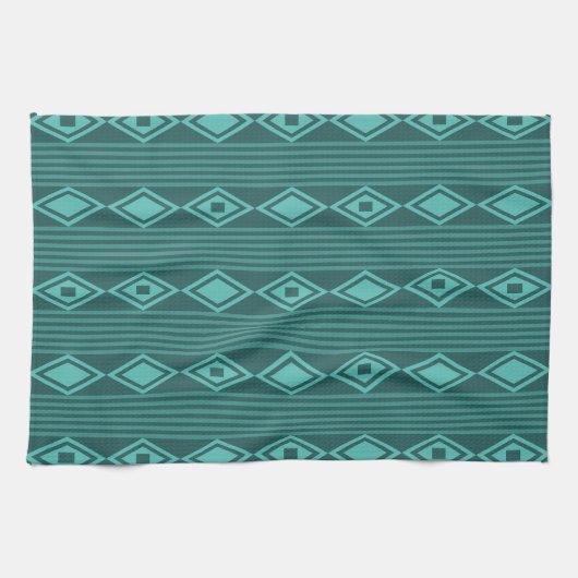 Boho Diamonds Stripes Aquamarin Geschirrtuch (Horizontal)