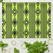 Boho Diamonds Stripes Black Chartreuse Geschirrtuch (Gefaltet)