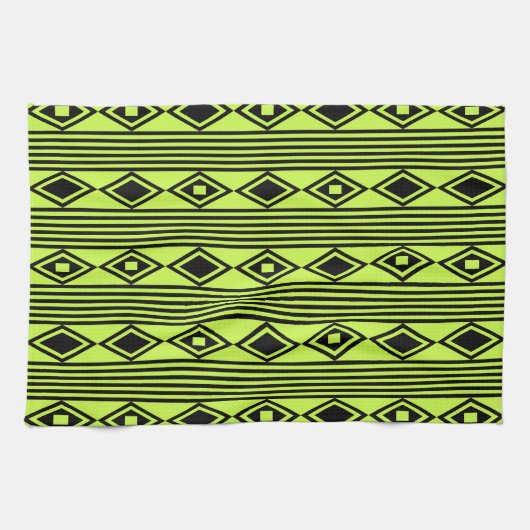 Boho Diamonds Stripes Black Chartreuse Geschirrtuch (Horizontal)