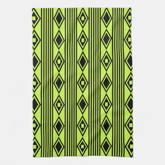 Boho Diamonds Stripes Black Chartreuse Geschirrtuch (Vertikal)