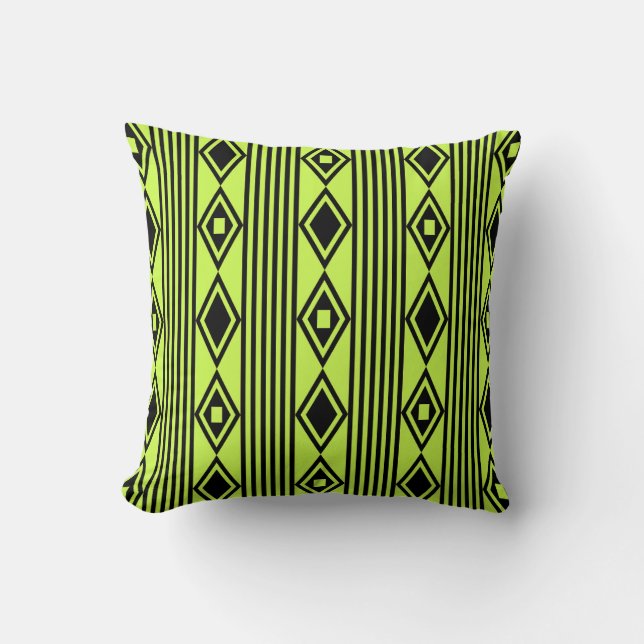 Boho Diamonds Stripes Black Chartreuse Kissen (Vorderseite)