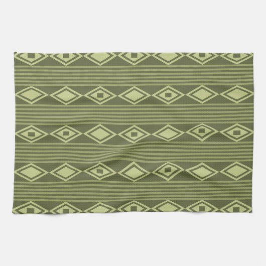 Boho Diamonds Stripes Olive Green Geschirrtuch (Horizontal)