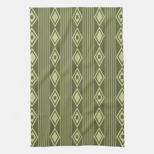 Boho Diamonds Stripes Olive Green Geschirrtuch (Vertikal)