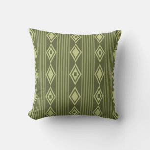 Boho Diamonds Stripes Olive Green Kissen
