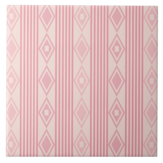 Boho Diamonds Stripes Pink Vanilla Fliese (Vorderseite)