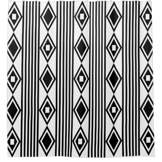 Boho Diamonds Stripes Schwarz-weiß Duschvorhang (Vorderseite)