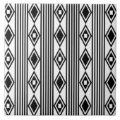 Boho Diamonds Stripes Schwarz-weiß Fliese (Vorderseite)