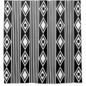 Boho Diamonds Stripes White Black Duschvorhang (Vorderseite)