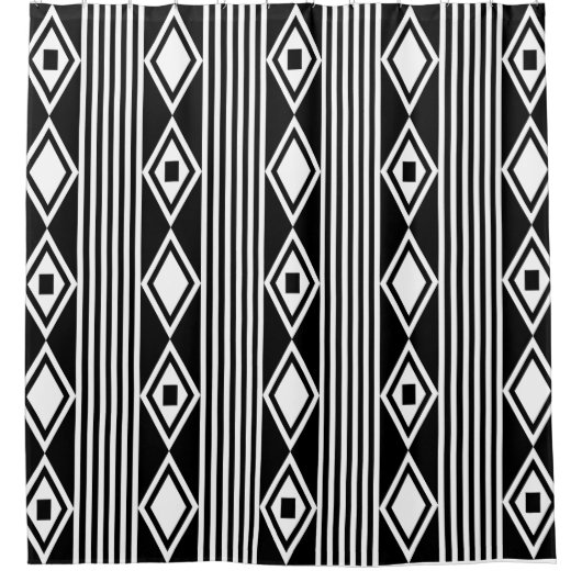 Boho Diamonds Stripes White Black Duschvorhang (Vorderseite)