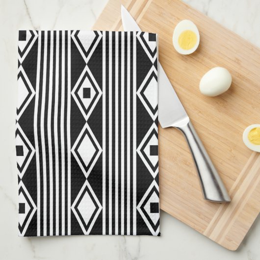 Boho Diamonds Stripes White Black Geschirrtuch (Viertel Falte)