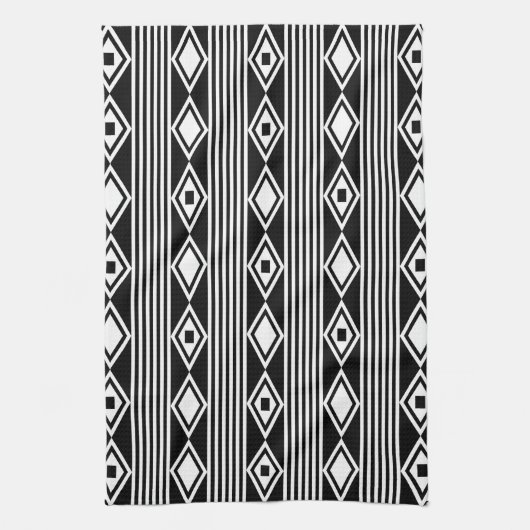 Boho Diamonds Stripes White Black Geschirrtuch (Vertikal)