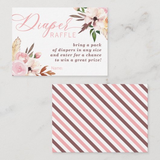 Boho Diaper Raffle Ticket, Aquarellblume Visitenkarte (Vorne/Hinten)