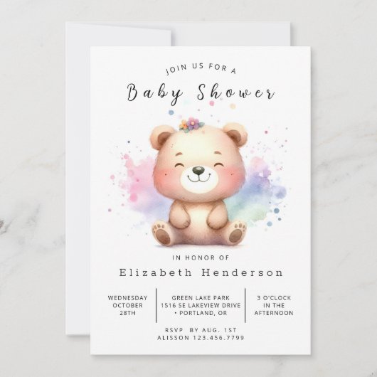Boho Digital Bear Baby Dusche Einladung (Vorderseite)