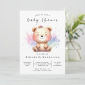 Boho Digital Bear Baby Dusche Einladung (Stehend Vorderseite)