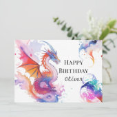 Boho Digital Dragon Birthday Karte (Stehend Vorderseite)