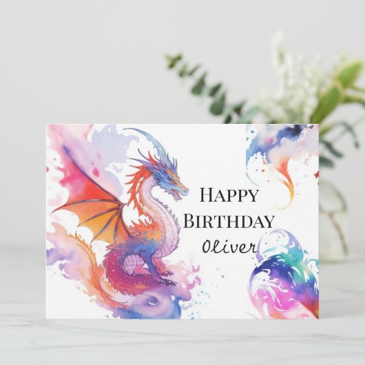 Boho Digital Dragon Birthday Karte (Stehend Vorderseite)