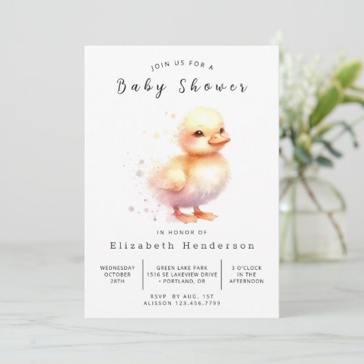 Boho Digital Duck Baby Duck Einladung (Stehend Vorderseite)