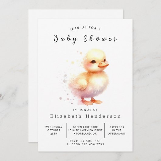 Boho Digital Duck Baby Duck Einladung (Vorne/Hinten)