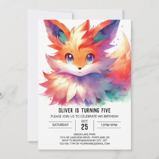 Boho Digital Fox Birthday Einladung (Vorderseite)
