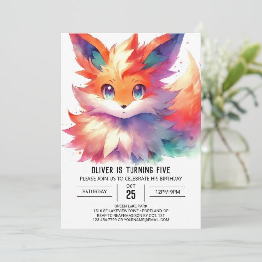 Boho Digital Fox Birthday Einladung (Stehend Vorderseite)