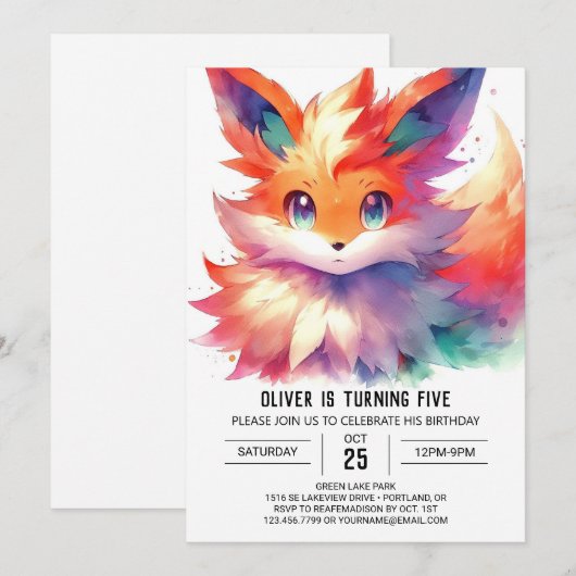 Boho Digital Fox Birthday Einladung (Vorne/Hinten)