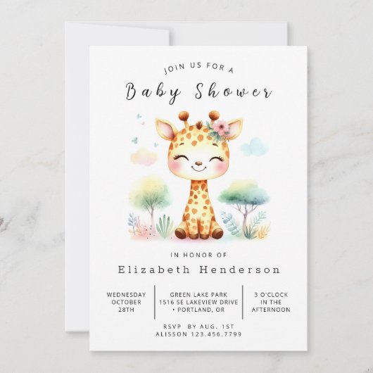 Boho Digital Giraffe Baby Shower Einladung (Vorderseite)