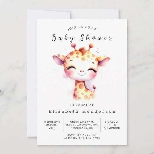 Boho Digital Giraffe Baby Shower Einladung (Vorderseite)