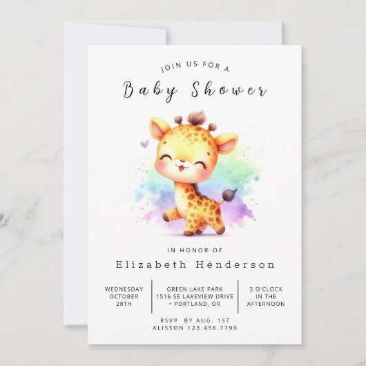 Boho Digital Giraffe Baby Shower Einladung (Vorderseite)