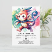 Boho Digital Monkey Birthday Einladung (Stehend Vorderseite)