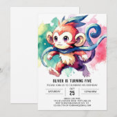 Boho Digital Monkey Birthday Einladung (Vorne/Hinten)