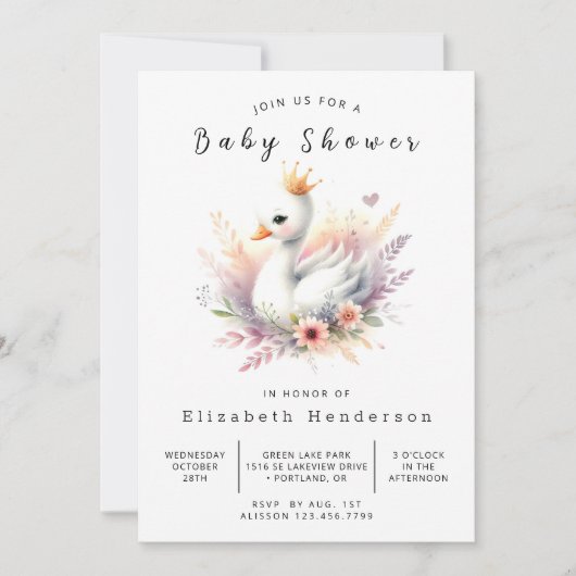 Boho Digital Swan Baby Shower Einladung (Vorderseite)
