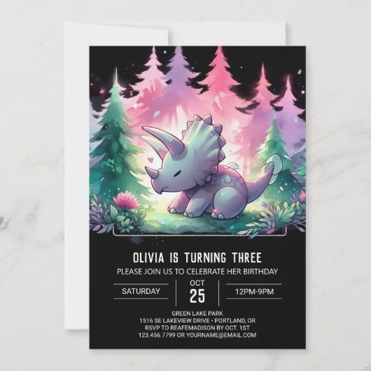 Boho Digital Triceratops Geburtstag Einladung (Vorderseite)